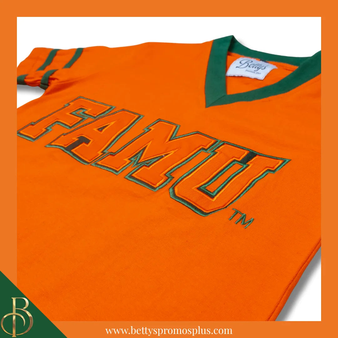 Florida A&M University FAMU Double Stitched Appliqué Embroidered Jersey T-Shirt Orange / Small