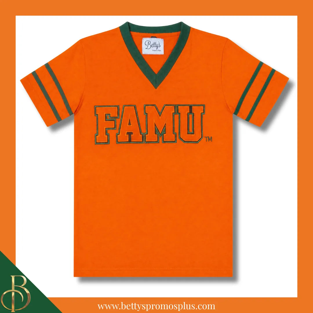 Florida A&M University FAMU Double Stitched Appliqué Embroidered Jersey T-Shirt-Orange-Small-BCU Paraphernalia-BCU T-Shirts-Betty's Promos Plus