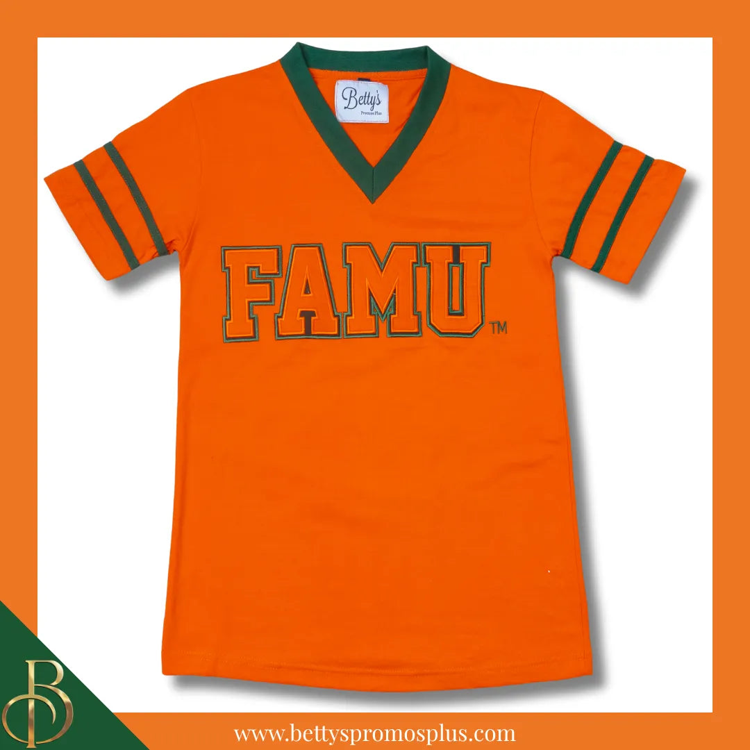 Florida A&M University FAMU Double Stitched Appliqué Embroidered Jersey T-Shirt-Orange-Small-BCU Paraphernalia-BCU T-Shirts-Betty's Promos Plus
