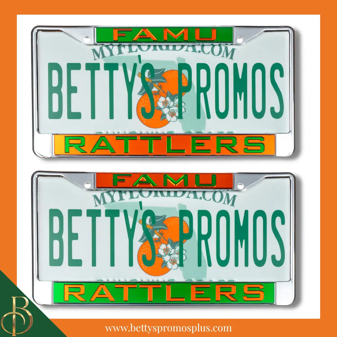 Florida A&M University FAMU Rattlers Chrome Laser Engraved Mirrored Acrylic Auto Tag License Plate Frame-FAMU Paraphernalia-FAMU Auto Tag Frame-Betty's Promos Plus