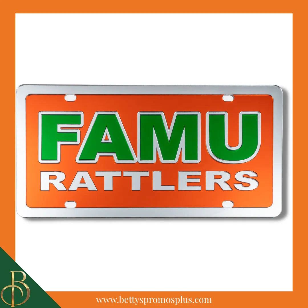 Florida A&M University FAMU Rattlers Laser Engraved Mirrored Acrylic Auto Tag License Plate-FAMU Paraphernalia-FAMU Auto Tag-Betty's Promos Plus