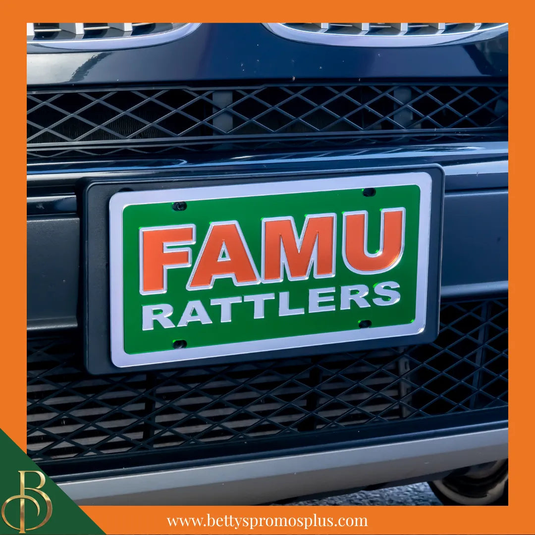 Florida A&M University FAMU Rattlers Laser Engraved Mirrored Acrylic Auto Tag License Plate-FAMU Paraphernalia-FAMU Auto Tag-Betty's Promos Plus
