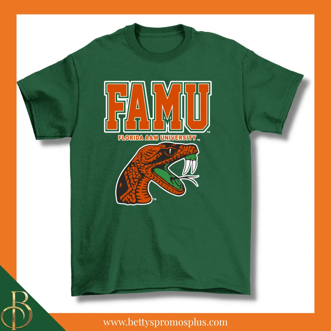 Florida A&M University FAMU Rattlers Screen Printed T-Shirt-Green-Small-FAMU Paraphernalia-FAMU T-Shirts-Betty's Promos Plus