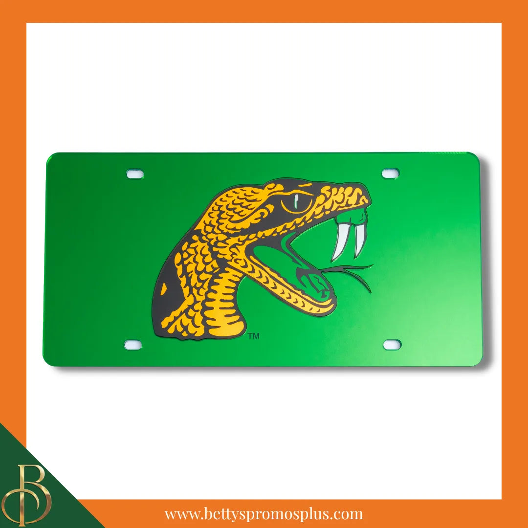 Florida A&M University FAMU Venom Laser Engraved Mirrored Acrylic Auto Tag License Plate-FAMU Paraphernalia-FAMU Auto Tag-Betty's Promos Plus