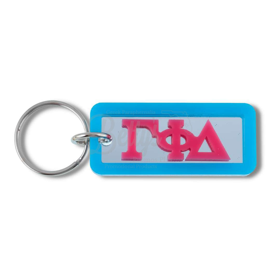 Gamma Phi Delta ΓΦΔ Greek Letters Rectangular Acrylic Mirror Keychain with Blue Trim-Silver- Paraphernalia- Keychain-Betty's Promos Plus