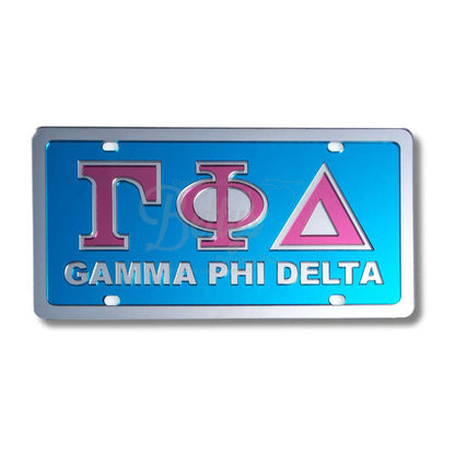 Gamma Phi Delta ΓΦΔ Laser Engraved Mirrored Acrylic Auto Tag License Plate-Blue- Paraphernalia- Auto Tag-Betty's Promos Plus