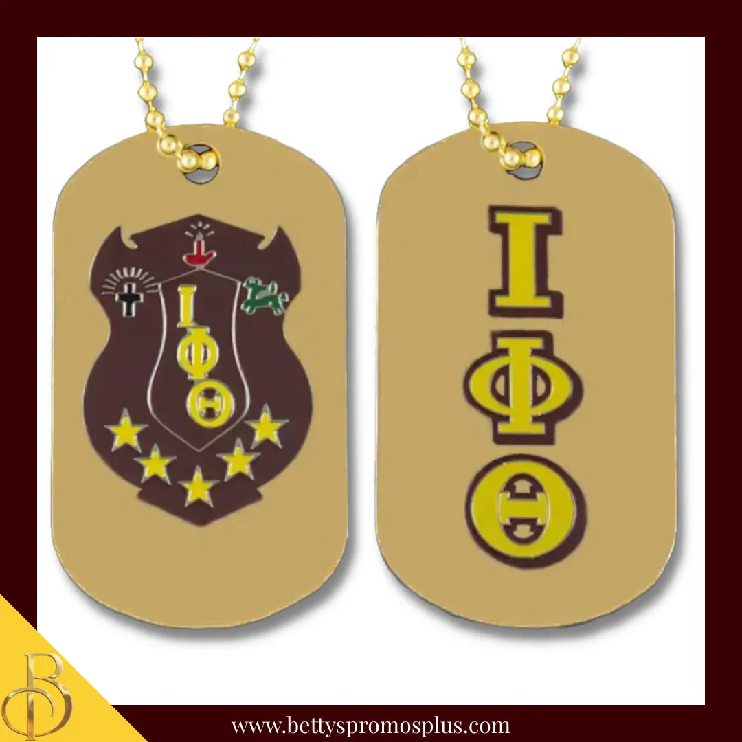 Iota Phi Theta Double Sided ΙΦΘ Dog Tag with Greek Letters and Shield-Gold-Iota Phi Theta Paraphernalia-Iota Phi Theta Dog Tag-Betty's Promos Plus