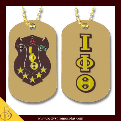 Iota Phi Theta Double Sided ΙΦΘ Dog Tag with Greek Letters and Shield-Gold-Iota Phi Theta Paraphernalia-Iota Phi Theta Dog Tag-Betty's Promos Plus