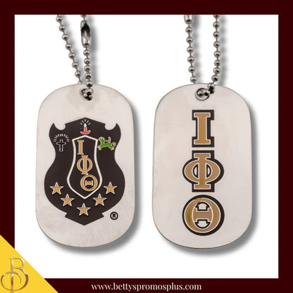 Iota Phi Theta Double Sided ΙΦΘ Dog Tag with Greek Letters and Shield-Silver-Iota Phi Theta Paraphernalia-Iota Phi Theta Dog Tag-Betty's Promos Plus
