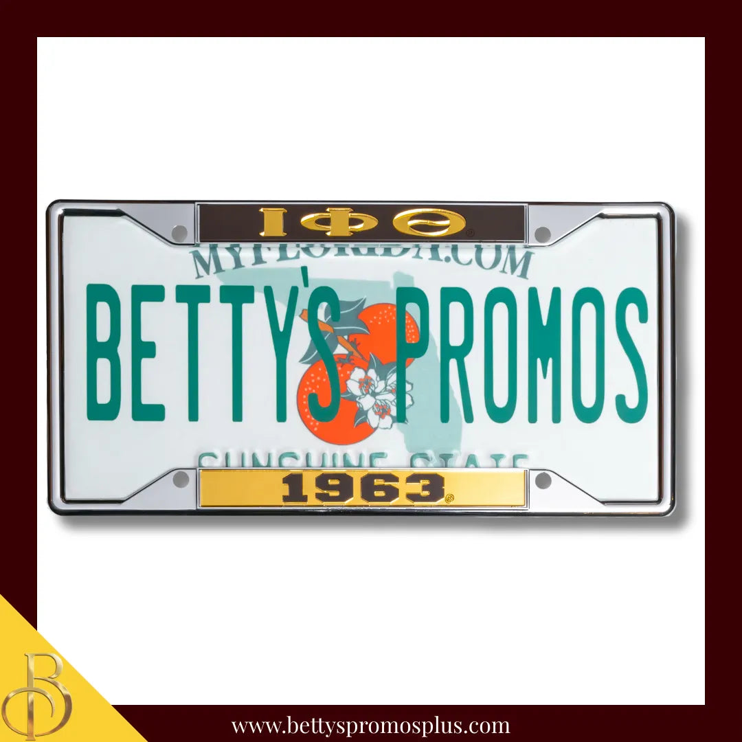 Iota Phi Theta ΙΦΘ 1963 Chrome Laser Engraved Mirrored Acrylic Auto Tag License Plate Frame-Iota Phi Theta Paraphernalia-Iota Phi Theta Auto Tag-Betty's Promos Plus
