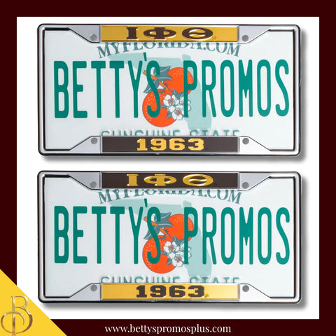 Iota Phi Theta ΙΦΘ 1963 Chrome Laser Engraved Mirrored Acrylic Auto Tag License Plate Frame-Iota Phi Theta Paraphernalia-Iota Phi Theta Auto Tag-Betty's Promos Plus