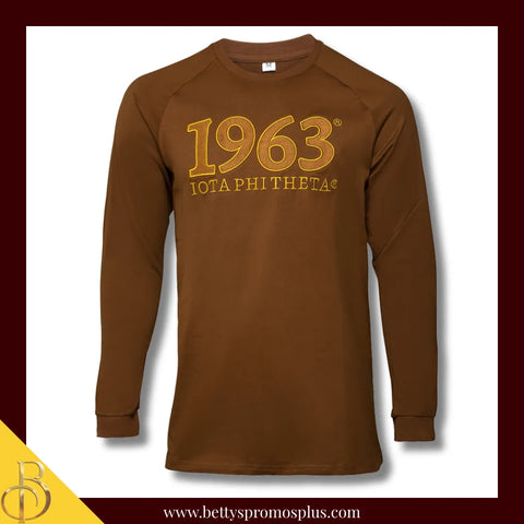 Iota Phi Theta ΙΦΘ 1963 Embroidered Long Sleeve T-Shirt-Brown-Medium-Iota Phi Theta Paraphernalia-Iota Phi Theta T-Shirts-Betty's Promos Plus