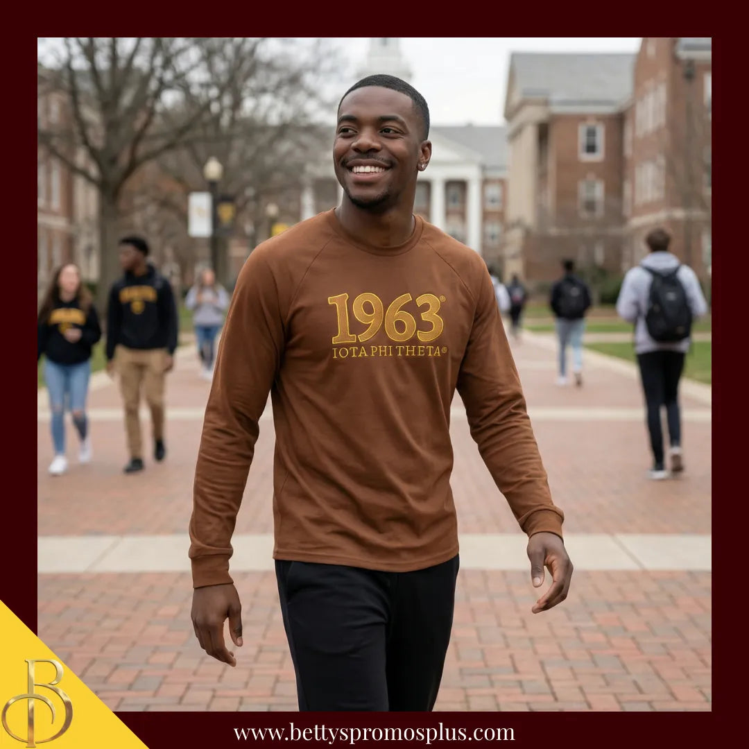 Iota Phi Theta ΙΦΘ 1963 Embroidered Long Sleeve T-Shirt-Iota Phi Theta Paraphernalia-Iota Phi Theta T-Shirts-Betty's Promos Plus