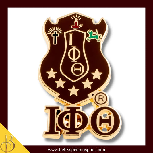 Iota Phi Theta ΙΦΘ 3D Color Shield with Letters Greek Fraternity Lapel Pin-Brown-Iota Phi Theta Paraphernalia-Iota Phi Theta Lapel Pin-Betty's Promos Plus