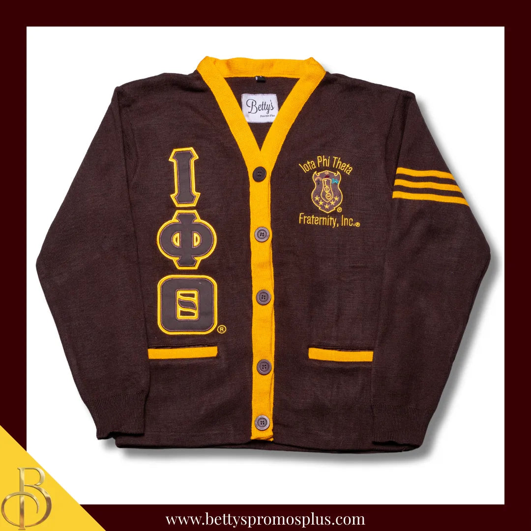 Iota Phi Theta ΙΦΘ Cardigan Sweater with Double Stitched Twill Embroidered Letters & ΙΦΘ Shield-Iota Phi Theta Paraphernalia-Iota Phi Theta Sweaters-Betty's Promos Plus