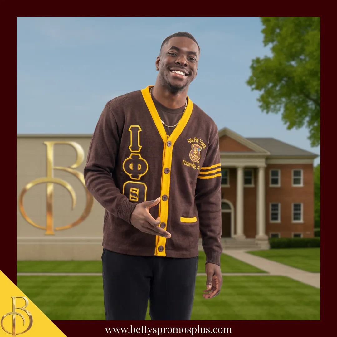 Iota Phi Theta ΙΦΘ Cardigan Sweater with Double Stitched Twill Embroidered Letters & ΙΦΘ Shield-Iota Phi Theta Paraphernalia-Iota Phi Theta Sweaters-Betty's Promos Plus