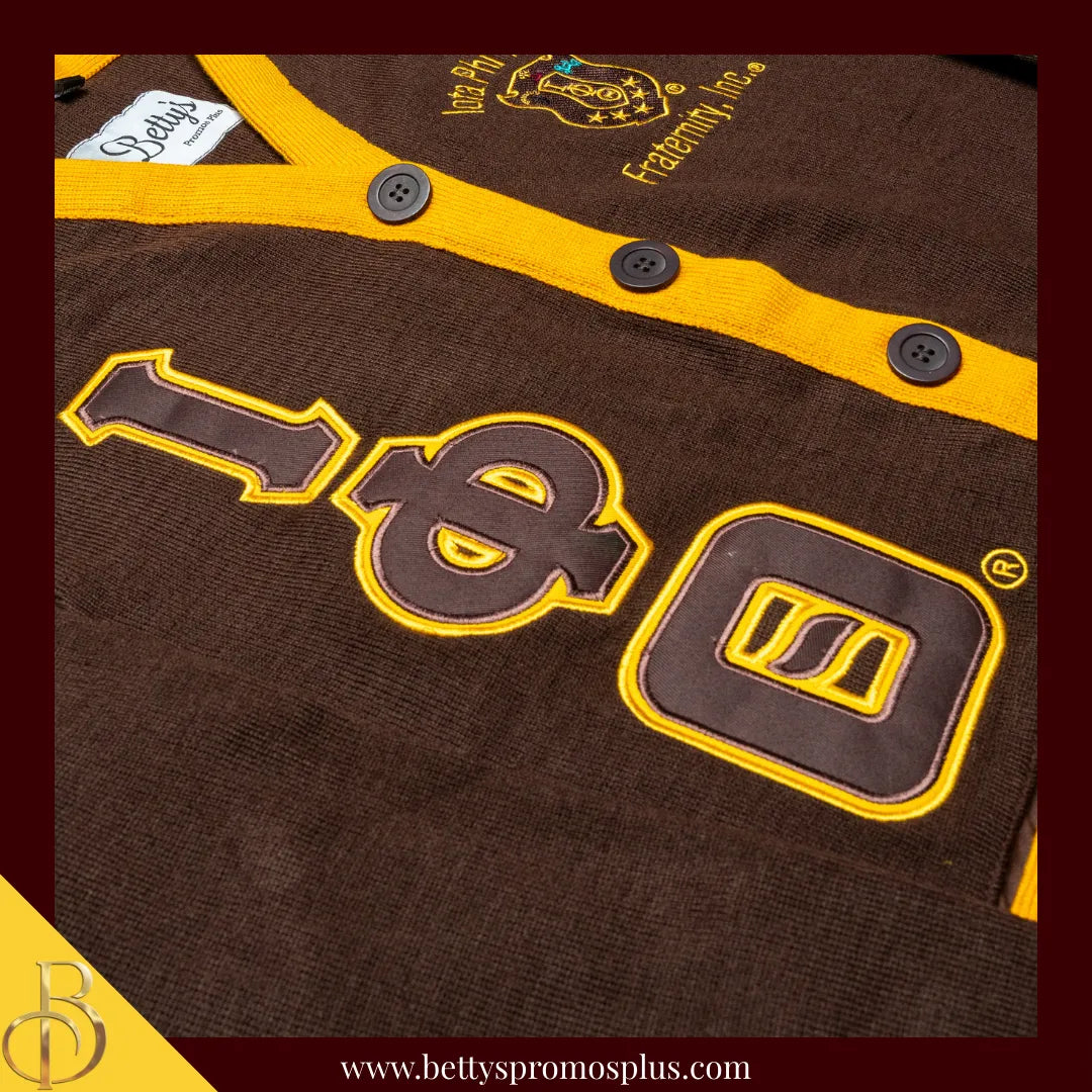 Iota Phi Theta ΙΦΘ Cardigan Sweater with Double Stitched Twill Embroidered Letters & ΙΦΘ Shield-Iota Phi Theta Paraphernalia-Iota Phi Theta Sweaters-Betty's Promos Plus