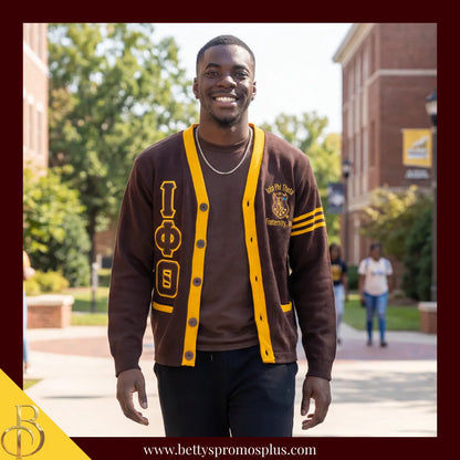 Iota Phi Theta ΙΦΘ Cardigan Sweater with Double Stitched Twill Embroidered Letters & ΙΦΘ Shield-Iota Phi Theta Paraphernalia-Iota Phi Theta Sweaters-Betty's Promos Plus