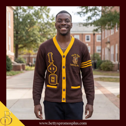 Iota Phi Theta ΙΦΘ Cardigan Sweater with Double Stitched Twill Embroidered Letters & ΙΦΘ Shield-Iota Phi Theta Paraphernalia-Iota Phi Theta Sweaters-Betty's Promos Plus