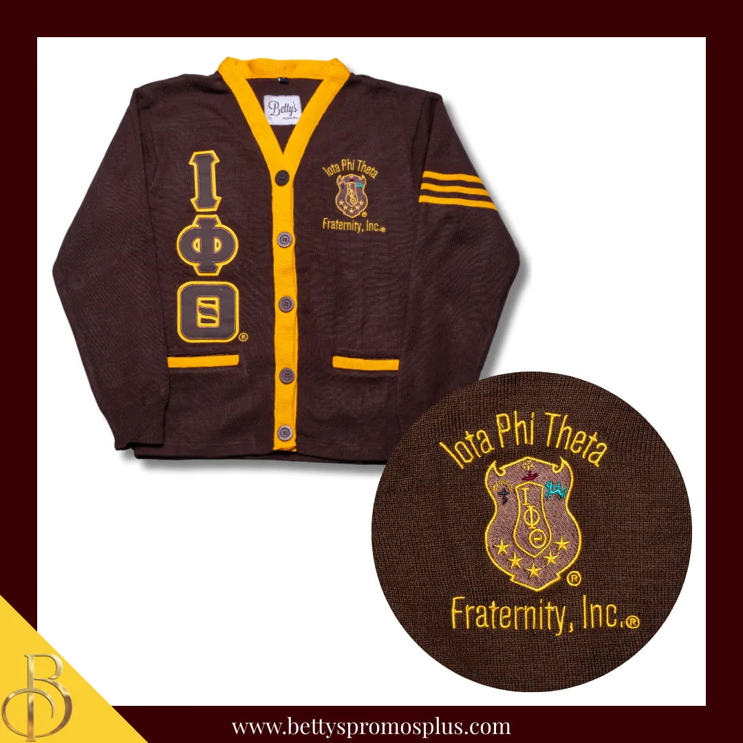 Iota Phi Theta ΙΦΘ Cardigan Sweater with Double Stitched Twill Embroidered Letters & ΙΦΘ Shield-Iota Phi Theta Paraphernalia-Iota Phi Theta Sweaters-Betty's Promos Plus