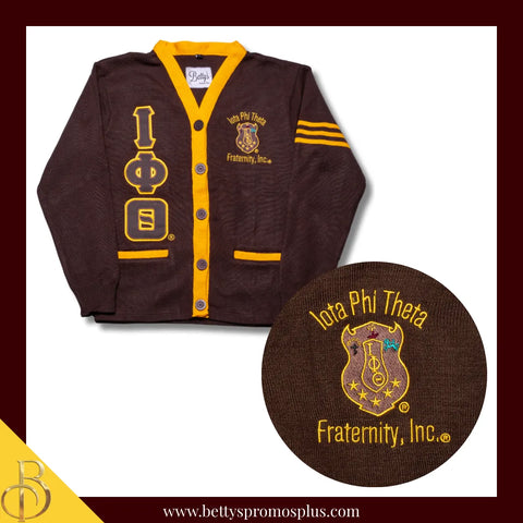 Iota Phi Theta ΙΦΘ Cardigan Sweater with Double Stitched Twill Embroidered Letters & ΙΦΘ Shield-Iota Phi Theta Paraphernalia-Iota Phi Theta Sweaters-Betty's Promos Plus