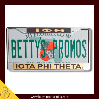 Iota Phi Theta ΙΦΘ Chrome Laser Engraved Mirrored Acrylic License Plate Frame-Brown Top-Gold Bottom-Iota Phi Theta Paraphernalia-Iota Phi Theta Auto Tag Frame-Betty's Promos Plus