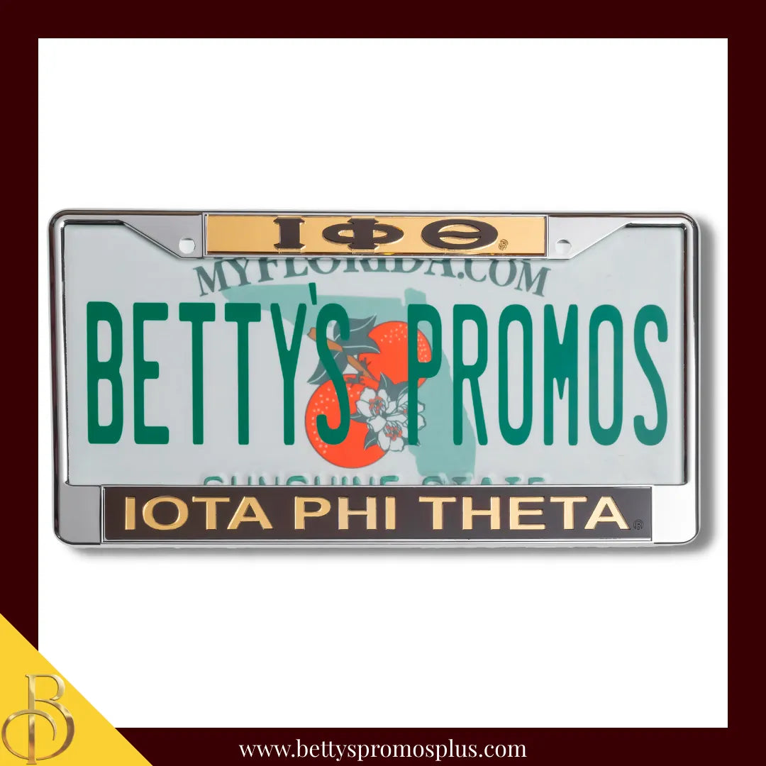 Iota Phi Theta ΙΦΘ Chrome Laser Engraved Mirrored Acrylic License Plate Frame-Iota Phi Theta Paraphernalia-Iota Phi Theta Auto Tag Frame-Betty's Promos Plus