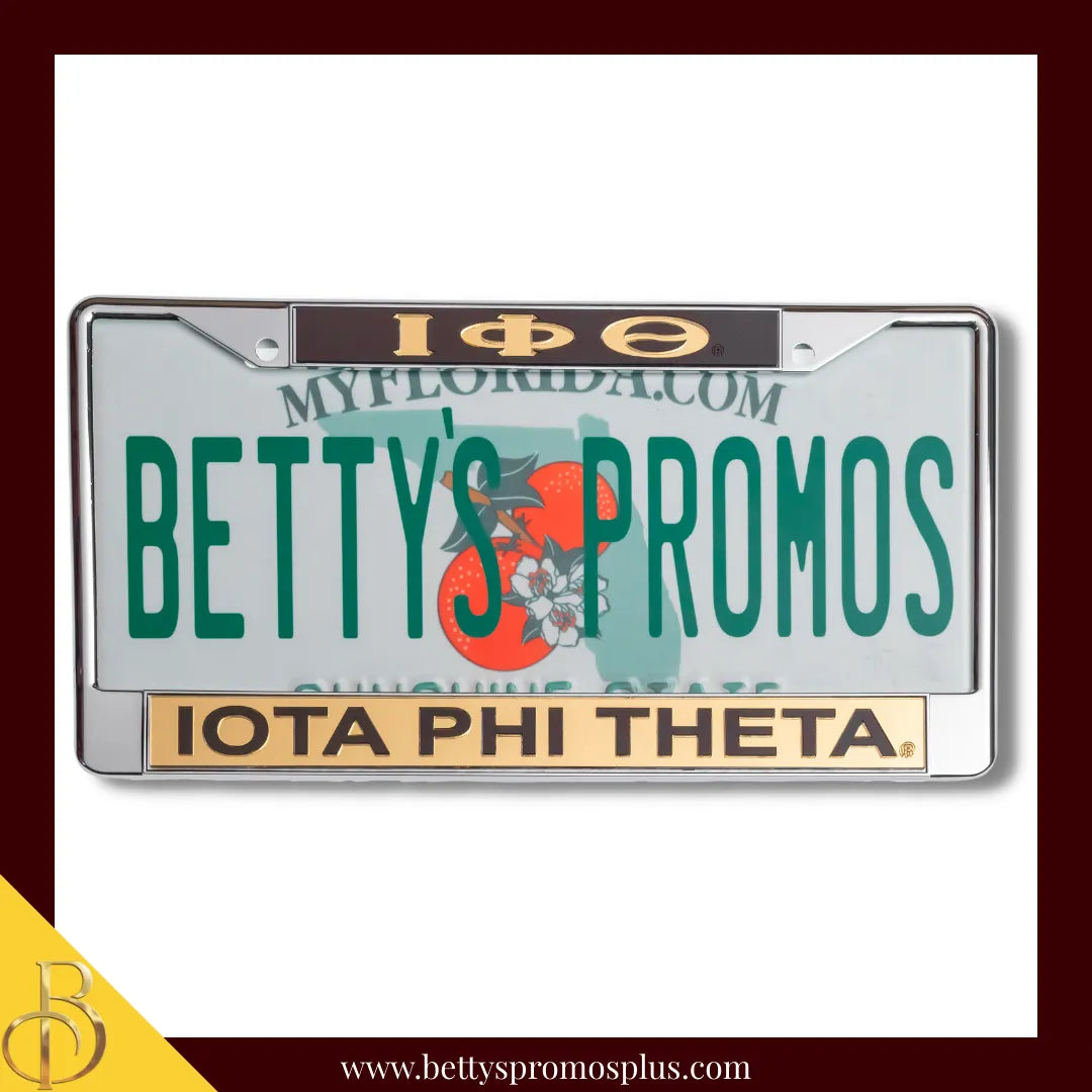 Iota Phi Theta ΙΦΘ Chrome Laser Engraved Mirrored Acrylic License Plate Frame-Iota Phi Theta Paraphernalia-Iota Phi Theta Auto Tag Frame-Betty's Promos Plus