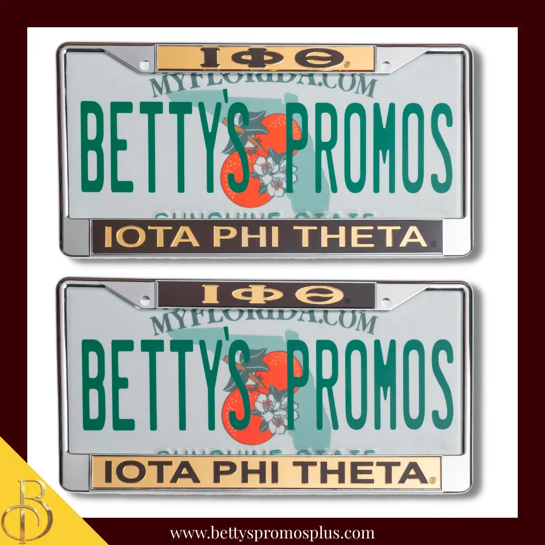 Iota Phi Theta ΙΦΘ Chrome Laser Engraved Mirrored Acrylic License Plate Frame-Iota Phi Theta Paraphernalia-Iota Phi Theta Auto Tag Frame-Betty's Promos Plus