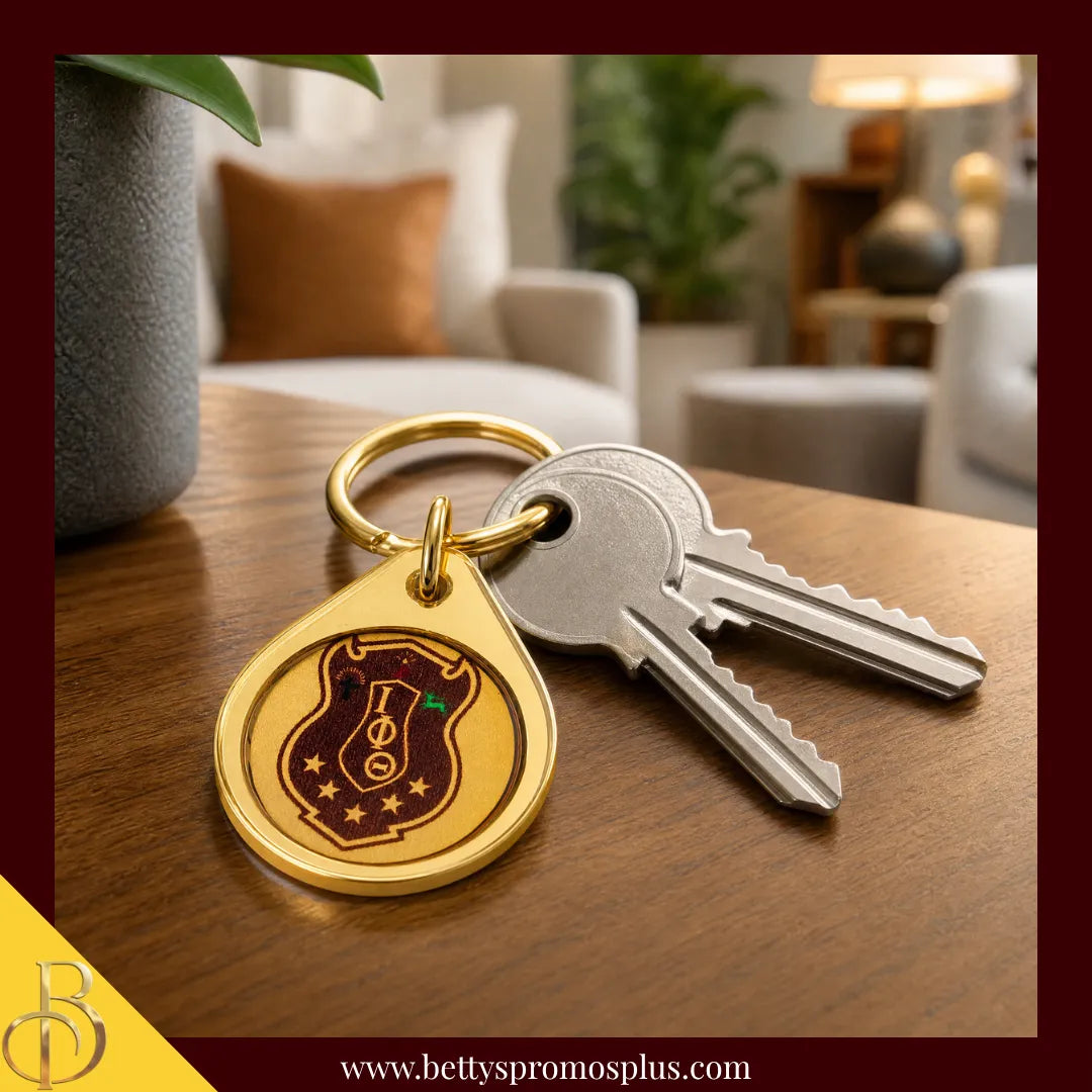 Iota Phi Theta ΙΦΘ Circular Acrylic Keychain with Shield or Greek Letters-Iota Phi Theta Paraphernalia-Iota Phi Theta Keychain-Betty's Promos Plus