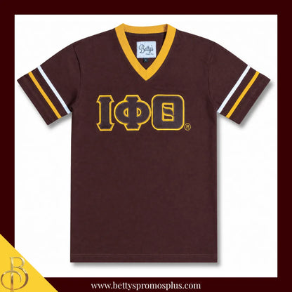 Iota Phi Theta ΙΦΘ Double Stitched Appliqué Embroidered Jersey T-Shirt-Brown-Small-Iota Phi Theta Paraphernalia-Iota Phi Theta T-Shirts-Betty's Promos Plus