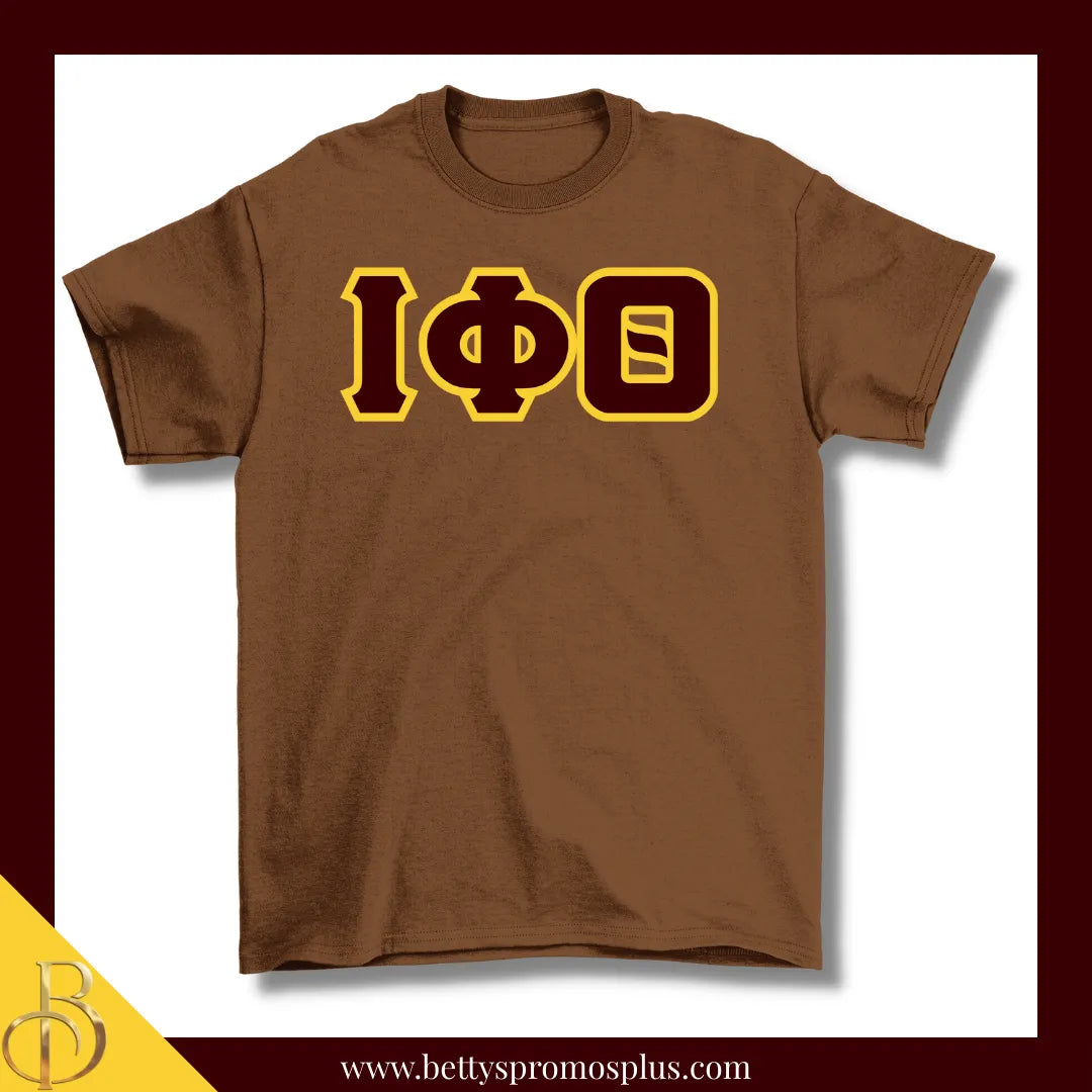 Iota Phi Theta ΙΦΘ Double Stitched Appliqué Embroidered Line T-Shirt-Brown-Small-Iota Phi Theta Paraphernalia-Iota Phi Theta T-Shirts-Betty's Promos Plus