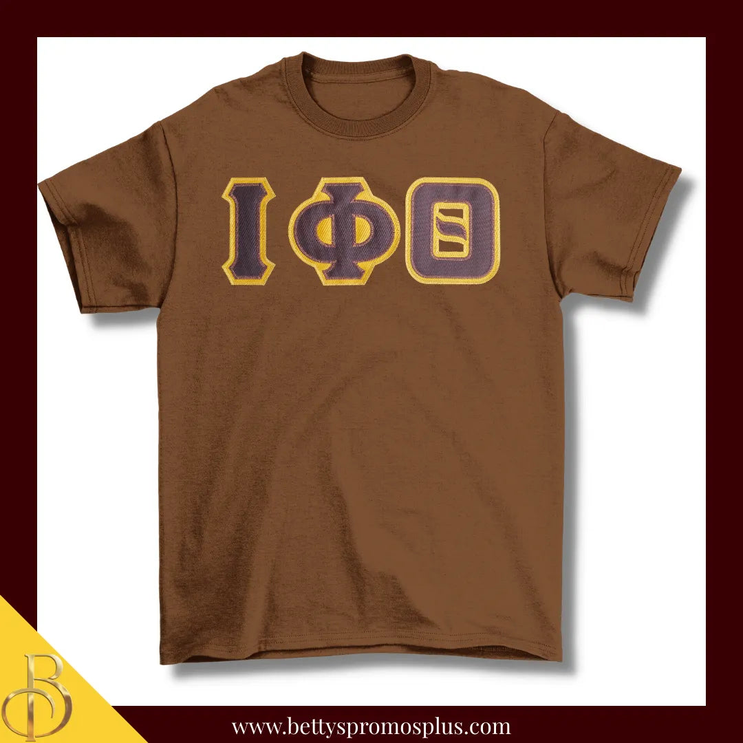 Iota Phi Theta ΙΦΘ Double Stitched Appliqué Embroidered Line T-Shirt-Brown-Small-Iota Phi Theta Paraphernalia-Iota Phi Theta T-Shirts-Betty's Promos Plus