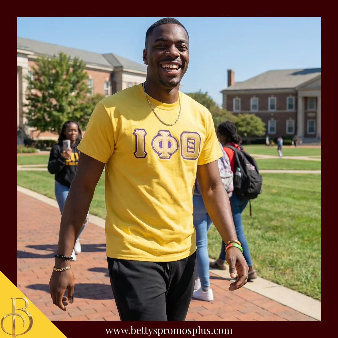 Iota Phi Theta ΙΦΘ Double Stitched Appliqué Embroidered Line T-Shirt-Iota Phi Theta Paraphernalia-Iota Phi Theta T-Shirts-Betty's Promos Plus