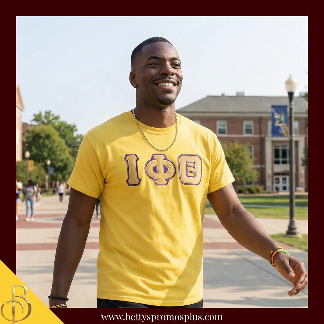Iota Phi Theta ΙΦΘ Double Stitched Appliqué Embroidered Line T-Shirt-Iota Phi Theta Paraphernalia-Iota Phi Theta T-Shirts-Betty's Promos Plus