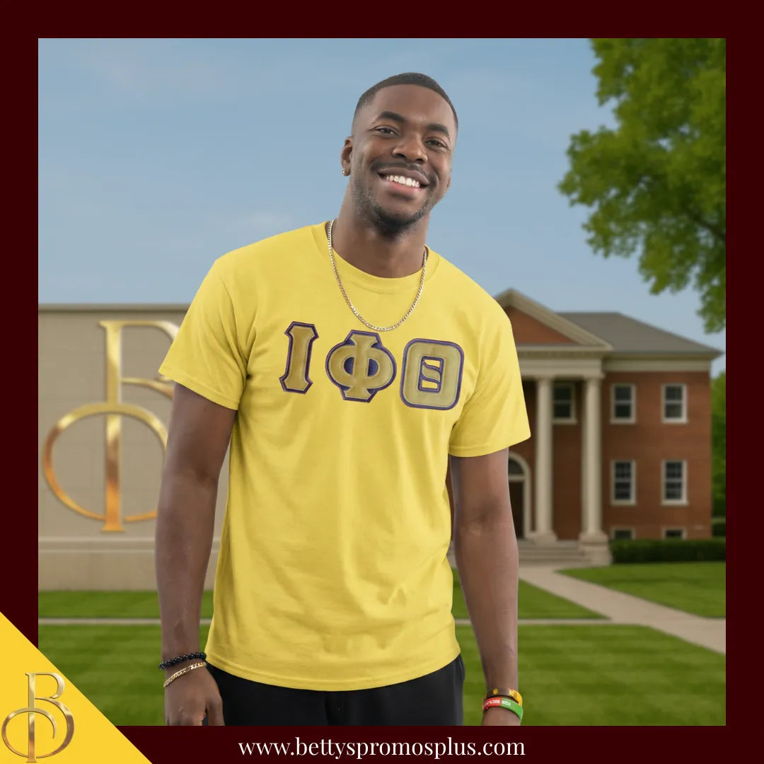 Iota Phi Theta ΙΦΘ Double Stitched Appliqué Embroidered Line T-Shirt-Iota Phi Theta Paraphernalia-Iota Phi Theta T-Shirts-Betty's Promos Plus