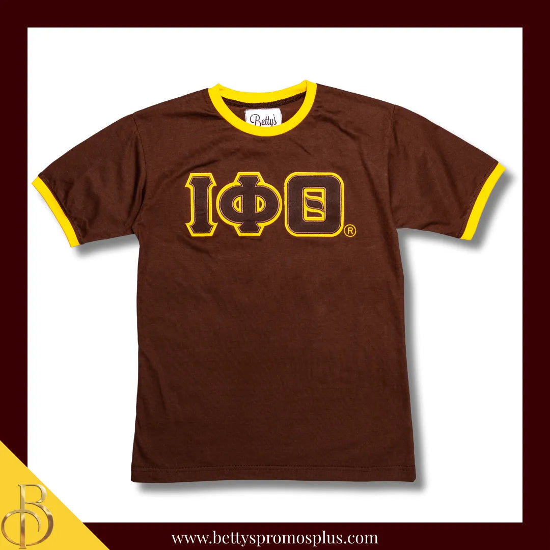 Iota Phi Theta ΙΦΘ Double Stitched Embroidered Ringer T-Shirt-Brown-Small-Iota Phi Theta Paraphernalia-Iota Phi Theta T-Shirts-Betty's Promos Plus