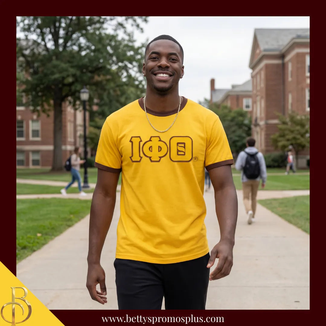 Iota Phi Theta ΙΦΘ Double Stitched Embroidered Ringer T-Shirt-Iota Phi Theta Paraphernalia-Iota Phi Theta T-Shirts-Betty's Promos Plus