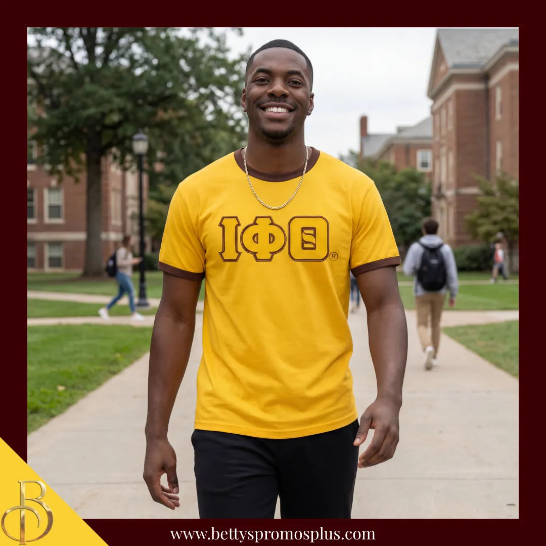 Iota Phi Theta ΙΦΘ Double Stitched Embroidered Ringer T-Shirt-Iota Phi Theta Paraphernalia-Iota Phi Theta T-Shirts-Betty's Promos Plus