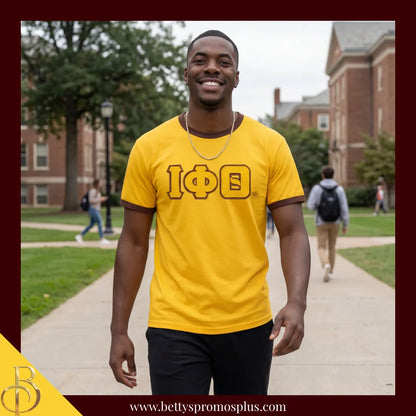 Iota Phi Theta ΙΦΘ Double Stitched Embroidered Ringer T-Shirt-Iota Phi Theta Paraphernalia-Iota Phi Theta T-Shirts-Betty's Promos Plus