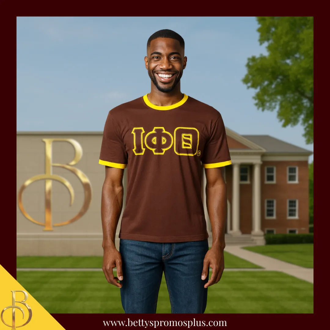 Iota Phi Theta ΙΦΘ Double Stitched Embroidered Ringer T-Shirt-Iota Phi Theta Paraphernalia-Iota Phi Theta T-Shirts-Betty's Promos Plus