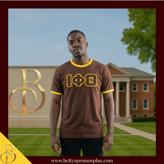 Iota Phi Theta ΙΦΘ Double Stitched Embroidered Ringer T-Shirt-Iota Phi Theta Paraphernalia-Iota Phi Theta T-Shirts-Betty's Promos Plus