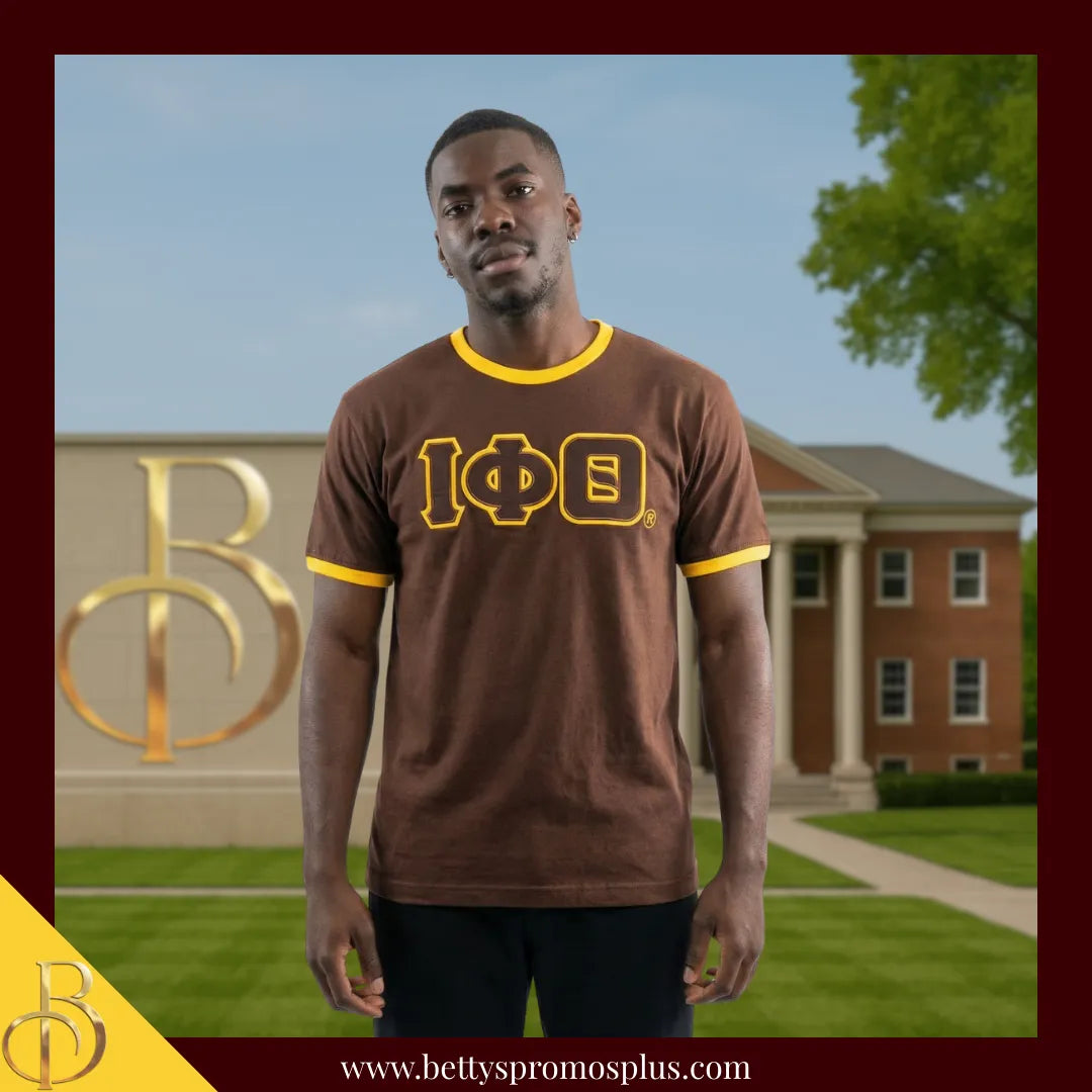 Iota Phi Theta ΙΦΘ Double Stitched Embroidered Ringer T-Shirt-Iota Phi Theta Paraphernalia-Iota Phi Theta T-Shirts-Betty's Promos Plus