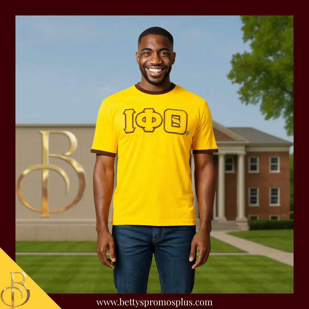 Iota Phi Theta ΙΦΘ Double Stitched Embroidered Ringer T-Shirt-Iota Phi Theta Paraphernalia-Iota Phi Theta T-Shirts-Betty's Promos Plus