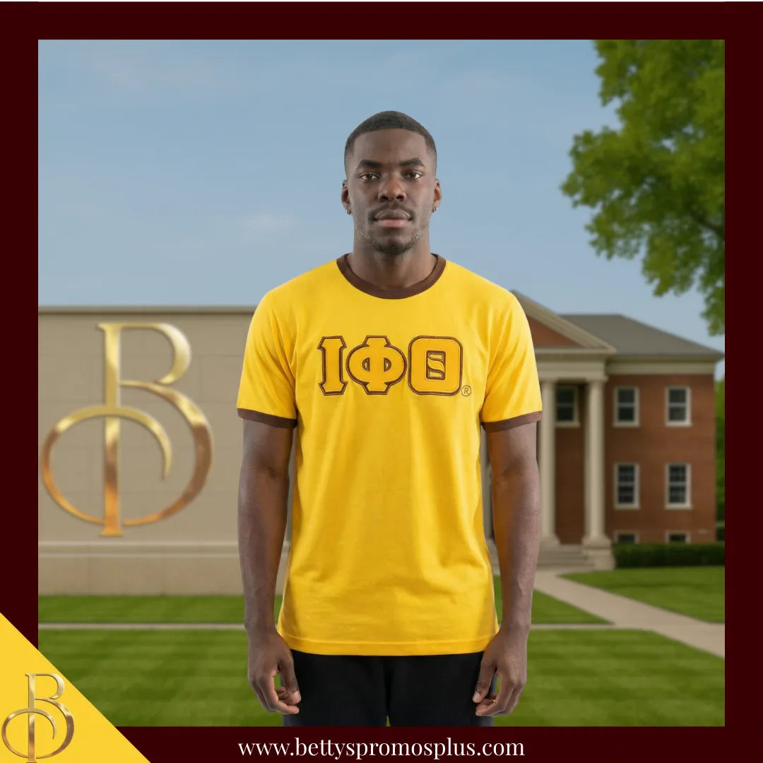 Iota Phi Theta ΙΦΘ Double Stitched Embroidered Ringer T-Shirt-Iota Phi Theta Paraphernalia-Iota Phi Theta T-Shirts-Betty's Promos Plus
