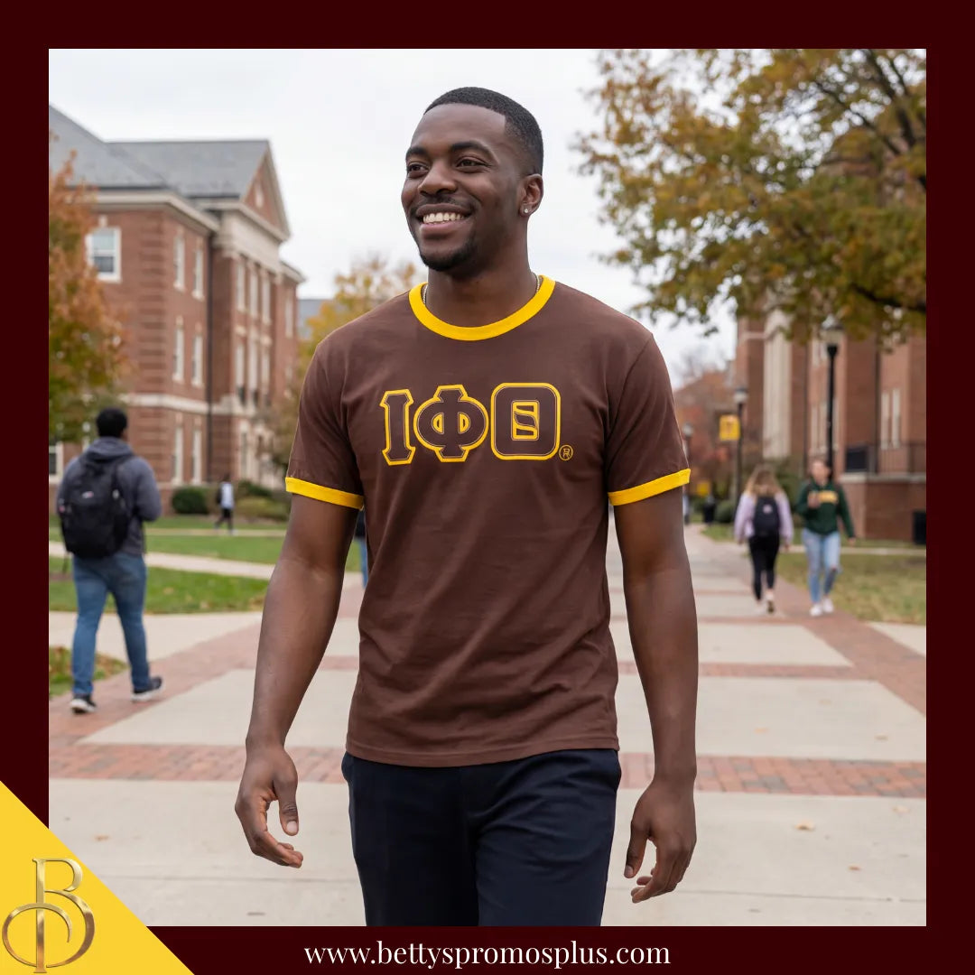 Iota Phi Theta ΙΦΘ Double Stitched Embroidered Ringer T-Shirt-Iota Phi Theta Paraphernalia-Iota Phi Theta T-Shirts-Betty's Promos Plus