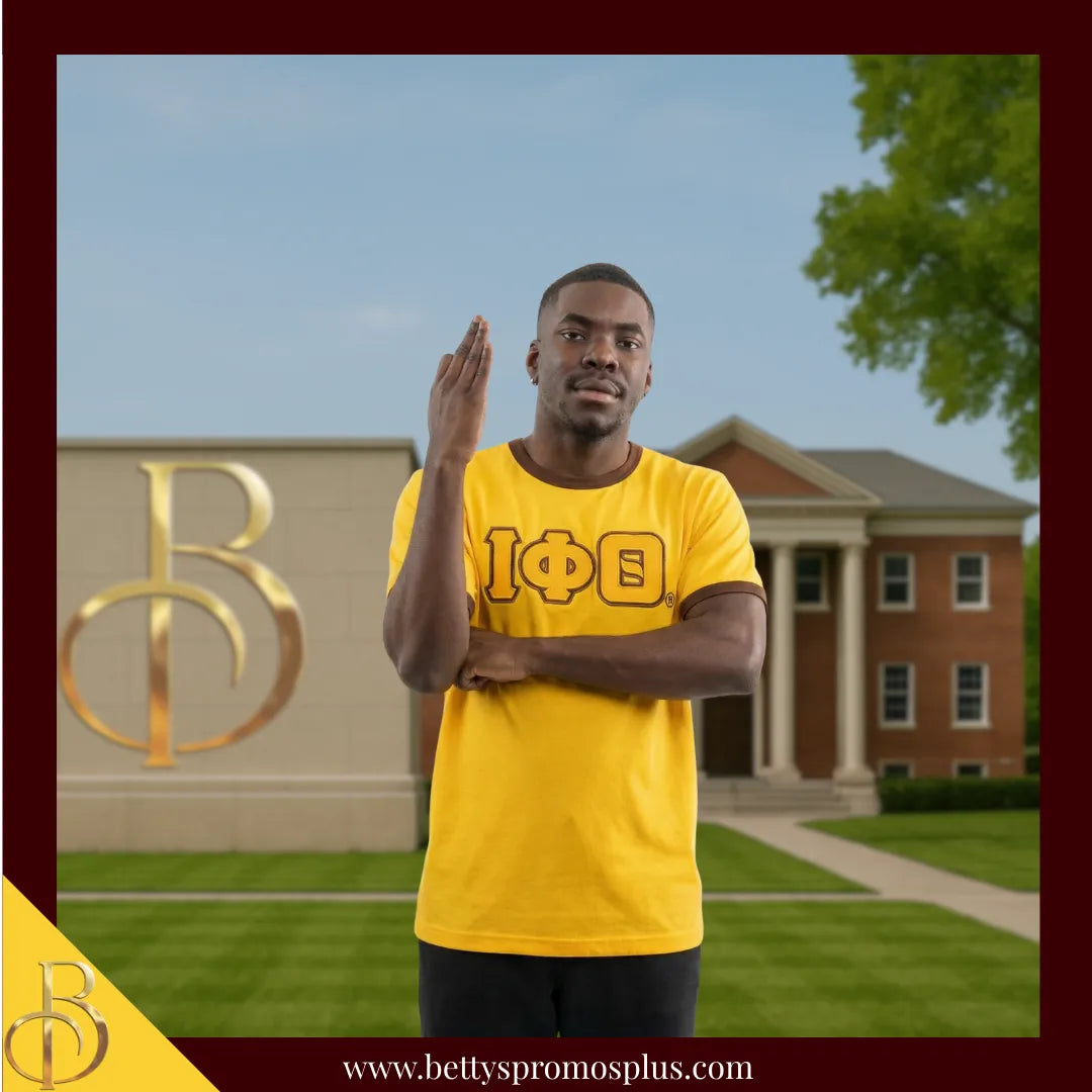 Iota Phi Theta ΙΦΘ Double Stitched Embroidered Ringer T-Shirt-Iota Phi Theta Paraphernalia-Iota Phi Theta T-Shirts-Betty's Promos Plus
