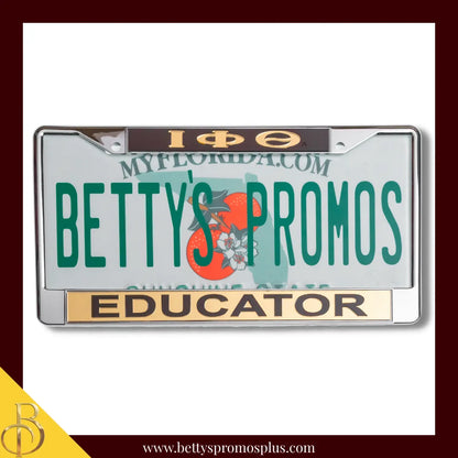 Iota Phi Theta ΙΦΘ Educator Chrome Laser Engraved Mirrored Acrylic Auto Tag License Plate Frame-Brown Top-Gold Bottom-Iota Phi Theta Paraphernalia-Iota Phi Theta Auto Tag Frame-Betty's Promos Plus
