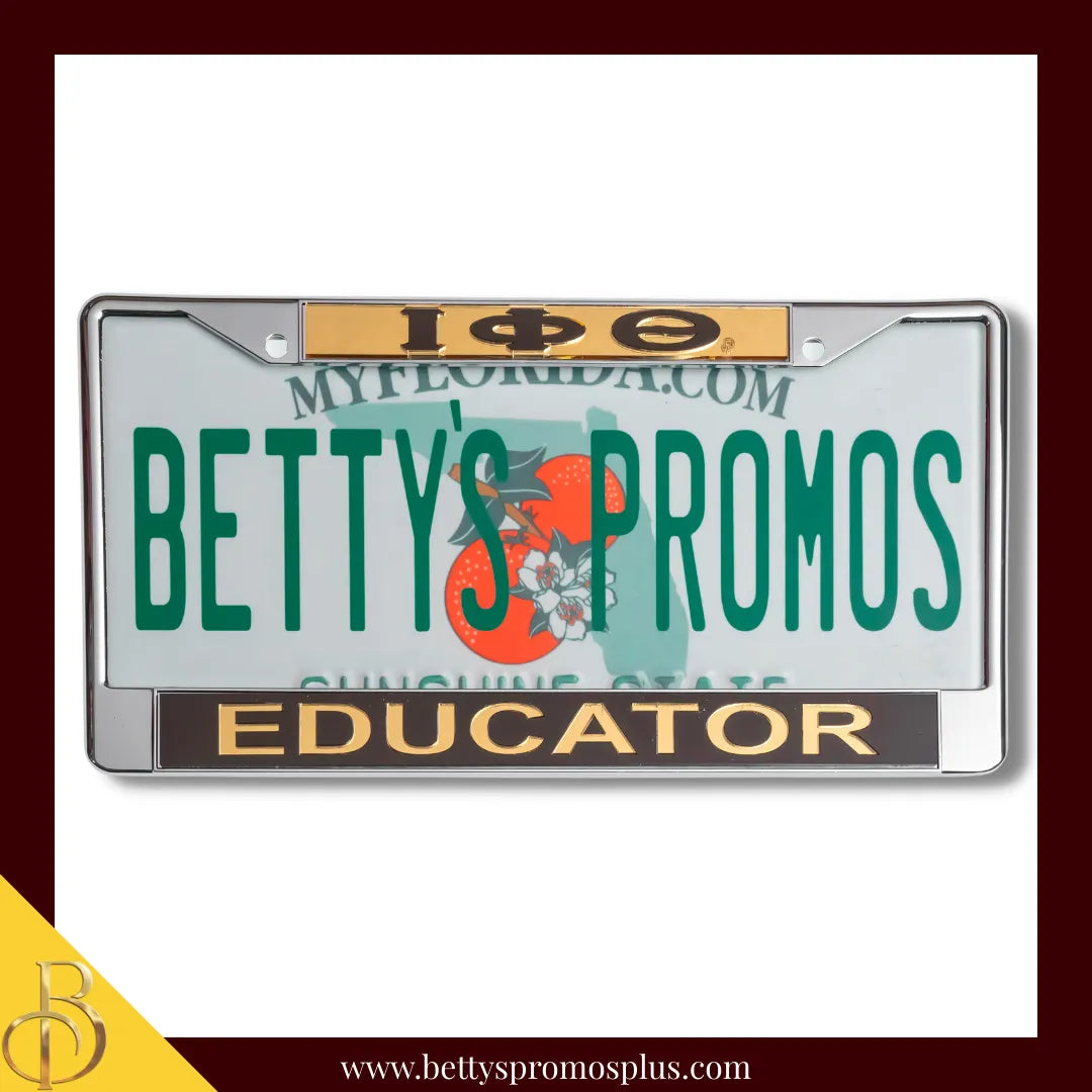Iota Phi Theta ΙΦΘ Educator Chrome Laser Engraved Mirrored Acrylic Auto Tag License Plate Frame-Iota Phi Theta Paraphernalia-Iota Phi Theta Auto Tag Frame-Betty's Promos Plus