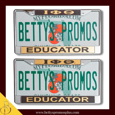Iota Phi Theta ΙΦΘ Educator Chrome Laser Engraved Mirrored Acrylic Auto Tag License Plate Frame-Iota Phi Theta Paraphernalia-Iota Phi Theta Auto Tag Frame-Betty's Promos Plus